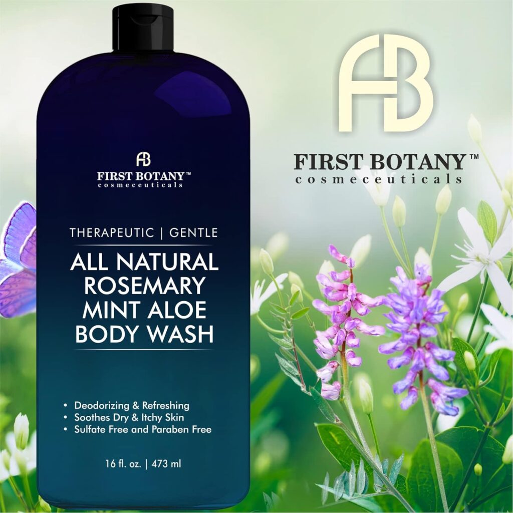 ALL Natural Body Wash - Fights Body Odor, Athlete’s Foot, Jock Itch, Nail Issues, Dandruff, Acne, Eczema, Shower Gel for Women  Men, Skin Cleanser -16 fl oz (Rosemary Mint)