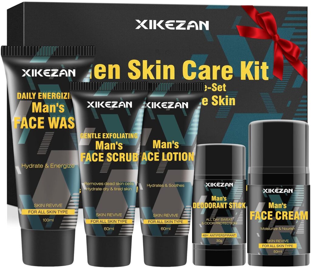 Mens Gifts for Men,Mens Skin Care Kit,Nourishe  Hydrate Skin w/Face Wash,Scrub,Lotion,Cream,Deodorant,Mens Stocking Stuffers for Men,Unique Christmas Gifts for Men Him Dad Husband Boyfriend Teen Boy